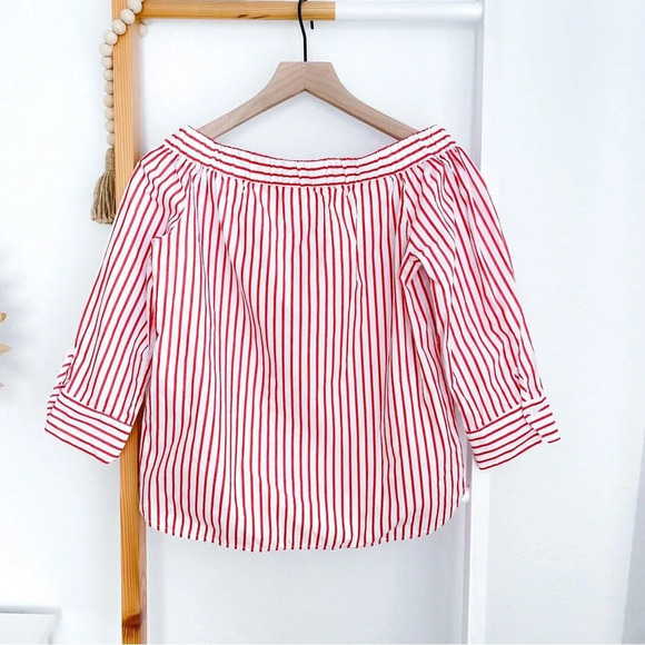 Emme Marella Stripe Off The Shoulder Top Red White 3/4 Button Sleeves Striped 40 - Picture 2 of 12
